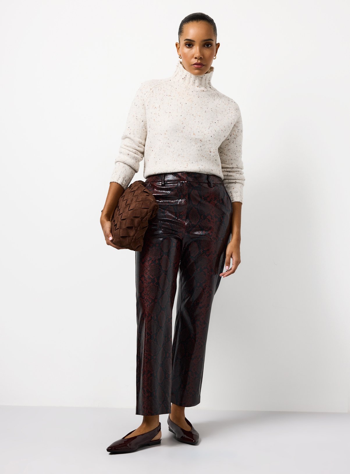 Dark Red Snake Printed Vinyl Straight Leg Trousers  16 - Image 1 thumbnail